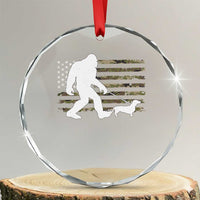 Bigfoot Walking Dachshund Crystal Glass Ornament Sasquatch Camo American Flag USA Military Patriotic - Wonder Print Shop