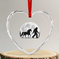 Bigfoot Walking Unicorn Heart Crystal Glass Ornament Full Moon Sasquatch Fantasy Forest Silhouette