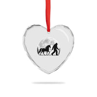 Bigfoot Walking Unicorn Heart Crystal Glass Ornament Full Moon Sasquatch Fantasy Forest Silhouette