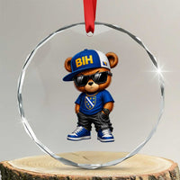 BIH Bosnia Teddy Bear Graphic Crystal Glass Ornament Golden Lily Heritage Urban Streetwear Style