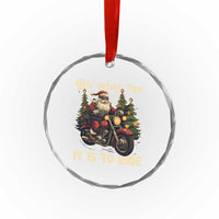 Biker Santa Claus Crystal Glass Ornament Oh What Fun It Is To Ride Motorcycle Xmas Tree TS02