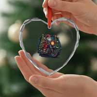 Biker Santa Claus Heart Crystal Glass Ornament Riding Motorcycle Christmas - Wonder Print Shop