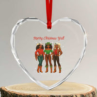 Black African American Cowgirl Christmas Heart Crystal Glass Ornament Retro Western Howdy - Wonder Print Shop