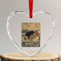 Black Cat Biting Shark Anime Graphic Japanese Heart Crystal Glass Ornament Vintage Graphic Ukiyo-e Art