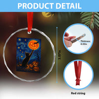 Black Cat Halloween Crystal Glass Ornament Starry Night Van Gogh TS14