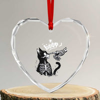 Black Cat Halloween Heart Crystal Glass Ornament Skeleton Hand Boop - Wonder Print Shop