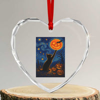 Black Cat Halloween Heart Crystal Glass Ornament Starry Night Van Gogh - Wonder Print Shop