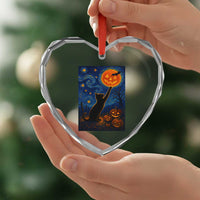 Black Cat Halloween Heart Crystal Glass Ornament Starry Night Van Gogh - Wonder Print Shop