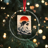 Black Cat Hunting Shark Ukiyo e Ocean Art Crystal Glass Ornament Funny Japanese Style Graphic