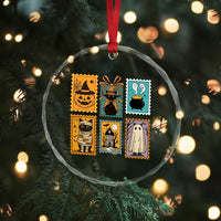 Black Cat Pumpkin Crystal Glass Ornament Retro Halloween Ghots Cat Stamp TS10
