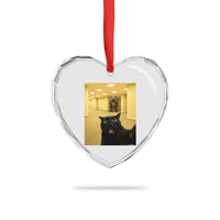 Black Cat Selfie with Dinosaur in The Backrooms Liminal Space Graphic Heart Crystal Glass Ornament Liminal Space Urban Legend Meme