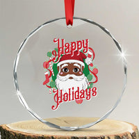 Black Santa Crystal Glass Ornament Happy Holidays African American Santa TS09