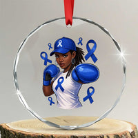 Black Women Fight Colon Cancer Blue Ribbon Crystal Glass Ornament African American Girls