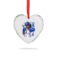 Black Women Fight Colon Cancer Blue Ribbon Heart Crystal Glass Ornament African American Girls