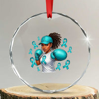 Black Women Fight Sexual Assault Awareness Crystal Glass Ornament African American Teal Ribbon Support