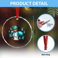 Black Women Fight Sexual Assault Awareness Crystal Glass Ornament African American Teal Ribbon Support