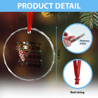 Blessed By God Saved By Jesus Crystal Glass Ornament Floral Cross Christian Faith Inspirational