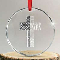 Blessed Papa Christian Cross Crystal Glass Ornament Faithful Dad Religious American Flag TS02
