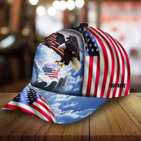 Premium America One Nation Under God, Eagle 3D Hats Blue Personalized