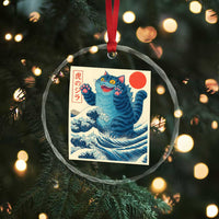 Blue Catzilla Cat Japanese Art Crystal Glass Ornament Kawaii Demon Tiger Funny Kitty Dad Gifts - Wonder Print Shop