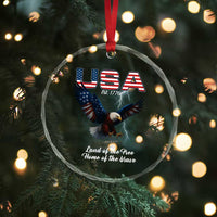 Bold Patriotic American Eagle Crystal Glass Ornament Land of the Free Home of the Brave Est 1776 TS02