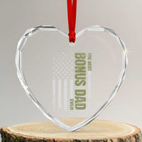 Bonus Dad Heart Crystal Glass Ornament American Flag Best Bonus Dad Ever Fathers Day