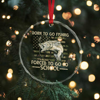 Born To Go Fishing Crystal Glass Ornament Forced School Fisherman Camouflage US Flag - Wonder Print Shop