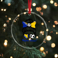 Bosnia Soccer Messy Bun Crystal Glass Ornament Hajmo Bosno Game Day Gift