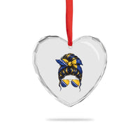 Bosnian Girl Messy Bun Flag Bandana Woman Graphic Heart Crystal Glass Ornament Bosnia Herzegovina Pride