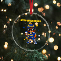 Bosnian Teddy Bear Fudbal Fan Crystal Glass Ornament Off To Watch Bosnia