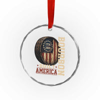 Bourbon Built America Vintage Distressed Graphic Crystal Glass Ornament American Flag Whiskey Barrel 1776 to 2026 Semiquincentennial Patriotic
