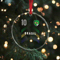 Brasil Number 10 Soccer Shield Graphic Jersey Style Crystal Glass Ornament Retro Futbol Football Fans Sports Lover