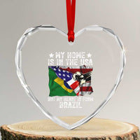 Brazilian American Patriot Heart Is From Brazil Flag Heart Crystal Glass Ornament