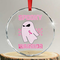 Breast Cancer Halloween Crystal Glass Ornament Ghost Wear Pink Ribbon Spooky Warrior - Wonder Print Shop