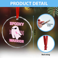 Breast Cancer Halloween Crystal Glass Ornament Ghost Wear Pink Ribbon Spooky Warrior TS10