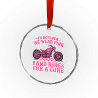Breast Cancer Motorcycle Crystal Glass Ornament In October We Wear Pink Ride For A Cure TS10