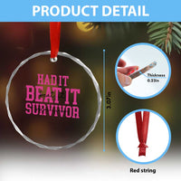 Breast Cancer Support Crystal Glass Ornament Had it Beat it Survivor Gift TS10