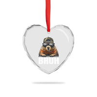 Bruh Groundhog Heart Crystal Glass Ornament Funny Woodchuck Camo Hat Youth Teens Kids Slang - Wonder Print Shop