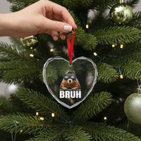 Bruh Groundhog Heart Crystal Glass Ornament Funny Woodchuck Camo Hat Youth Teens Kids Slang - Wonder Print Shop