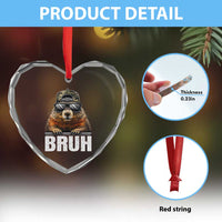 Bruh Groundhog Heart Crystal Glass Ornament Funny Woodchuck Camo Hat Youth Teens Kids Slang - Wonder Print Shop