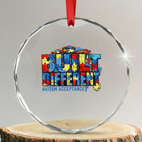 Built Different Autism Acceptance Puzzle Piece Graphic Crystal Glass Ornament Inspirational Neurodiversity Support