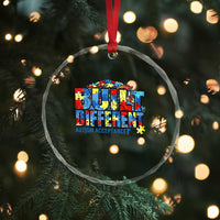 Built Different Autism Acceptance Puzzle Piece Graphic Crystal Glass Ornament Inspirational Neurodiversity Support
