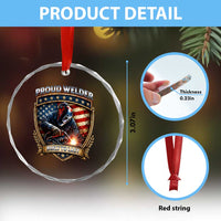 Built To Last Proud Welder Crystal Glass Ornament Blue Collar American Dad Gift