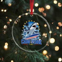 Cabo Verde Surfing Blue Shark Surfboard Crystal Glass Ornament Cape Verde Flag Tropical Ocean Wave
