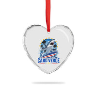 Cabo Verde Surfing Blue Shark Surfboard Heart Crystal Glass Ornament Cape Verde Flag Tropical Ocean Wave