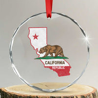 California Republic Cali Map Flag Distressed Style Crystal Glass Ornament