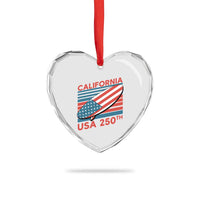 California USA 250th Anniversary Heart Crystal Glass Ornament US Semiquincentennial Patriotic Surfboard Graphic - Wonder Print Shop