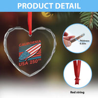 California USA 250th Anniversary Heart Crystal Glass Ornament US Semiquincentennial Patriotic Surfboard Graphic - Wonder Print Shop