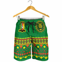 Cameroon Football Shorts for Men Tribal Motifs Green Color - Wonder Print Shop