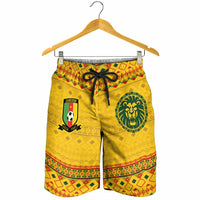 Cameroon Football Shorts for Men Tribal Motifs Yellow Color - Wonder Print Shop